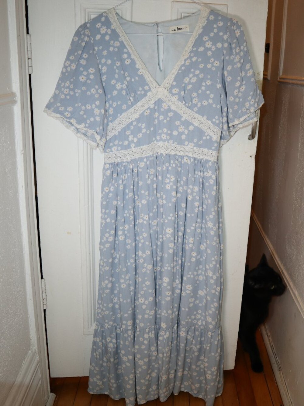 Light Blue Floral Lace-Trim Maxi Dress Size SMALL